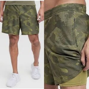 All in Motion Men's Sport Shorts 7", Green Camouflage , Small